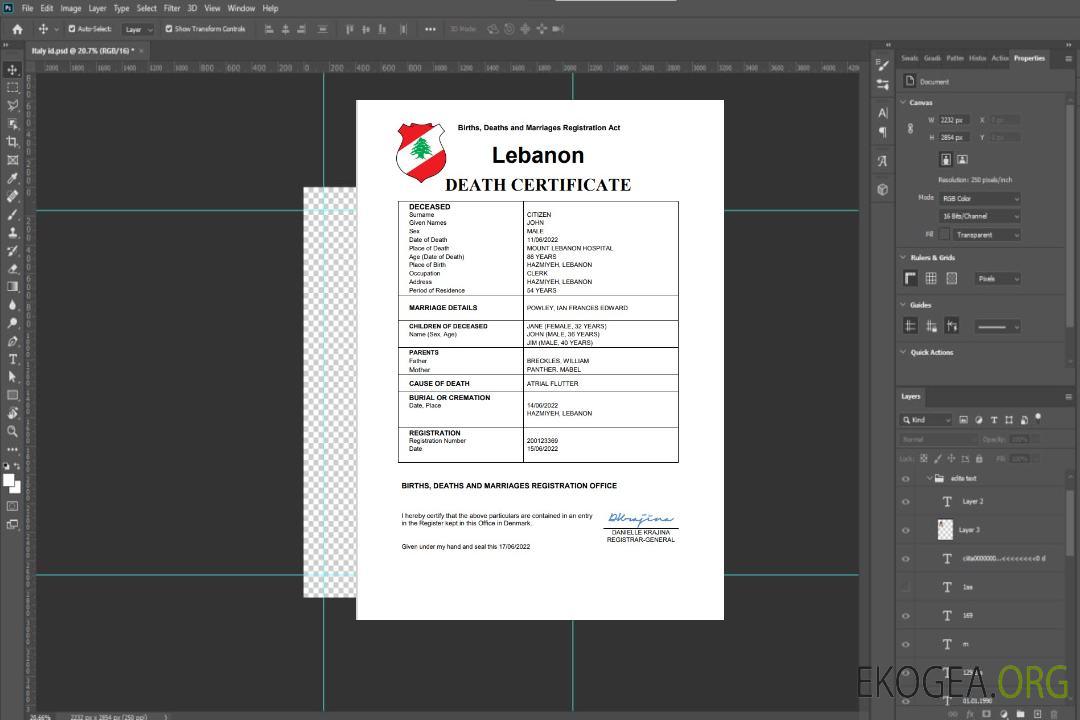 Modèle Word et PDF d'acte de décès au Liban template Modèle Word et PDF d'acte de décès au Liban template